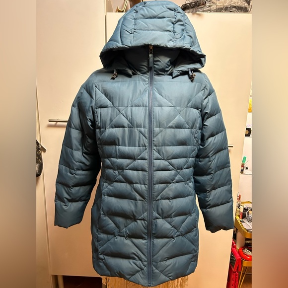 Land’s end goose down coat steel blue size medium very warm comfy - Picture 1 of 12